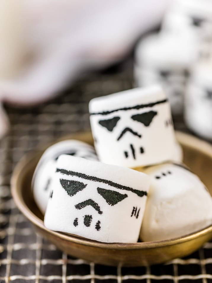 close view of marshmallows that look like storm troopers
