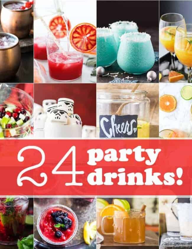24 amazing party drinks PERFECT for a crowd! Slow cooker drinks, punch, cocktails, and everything in between. Even mocktail recipes! Cheers!