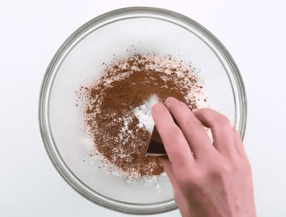 Dry ingredients in a glass bowl.