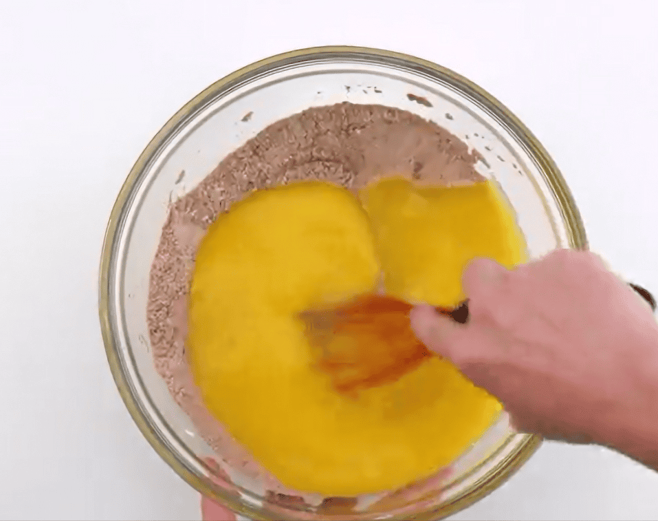 Combining wet and dry ingredients.