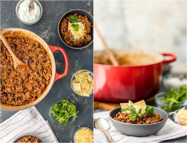 This Best Chili Recipe has been in our family for years. I've had a lot of chili in my life, from white chicken chili to vegetarian chili, and this is hand's down the BEST CHILI I have ever tasted. Two types of meat, lots of beans, and loaded with cheese, sour cream, crackers, and more! You will want to eat this Best Easy Chili Recipe year round, not just the cold months. This isn't just a good chili recipe, it's the World's Best Chili! ingredients for chili recipe