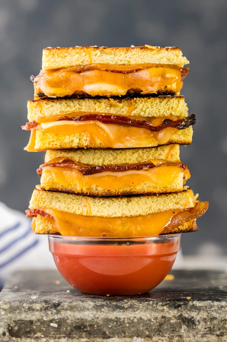 candied whiskey bacon grilled cheese dippers