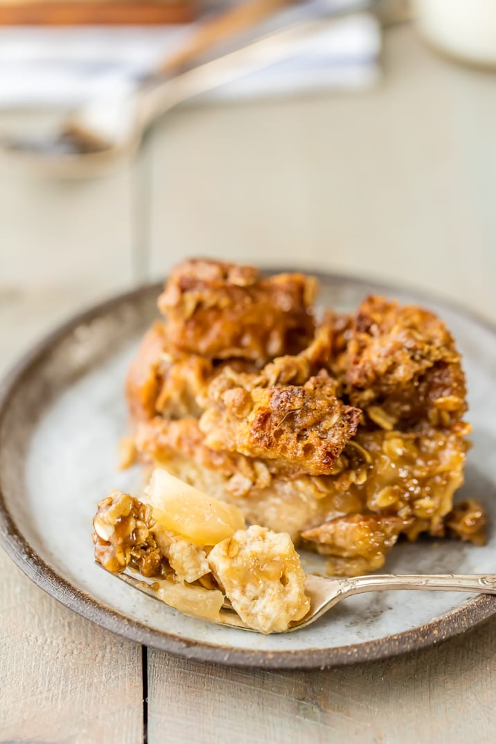 Caramel Apple Bread Pudding on a plate