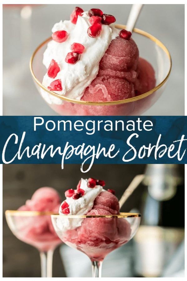 Pomegranate Champagne Sorbet is an easy sorbet recipe perfect for New Year's Eve, Christmas, and the holidays! Isn't it so pretty and festive? This pomegranate sorbet is a classy treat for the season!