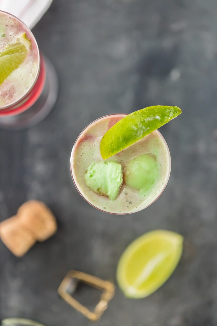 birdseye view of cranberry limeade holiday champagne punch