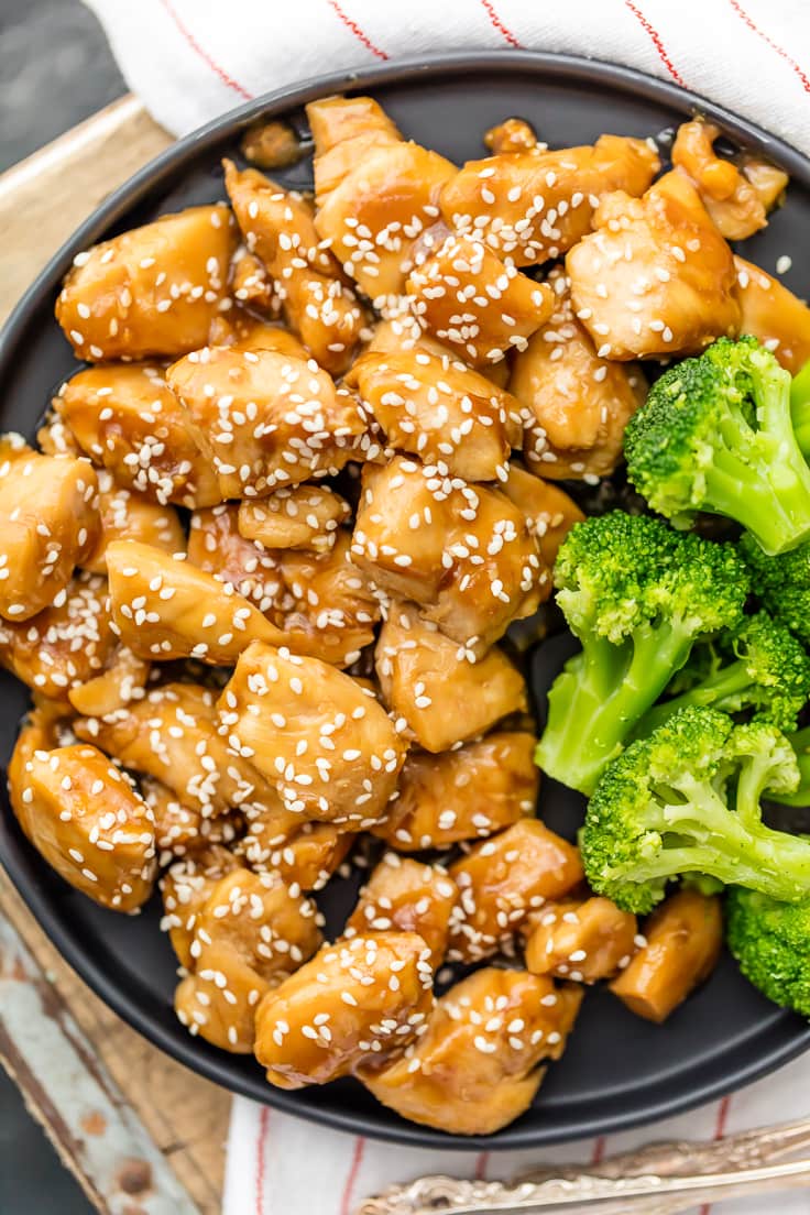 teriyaki chicken and broccoli and a plate