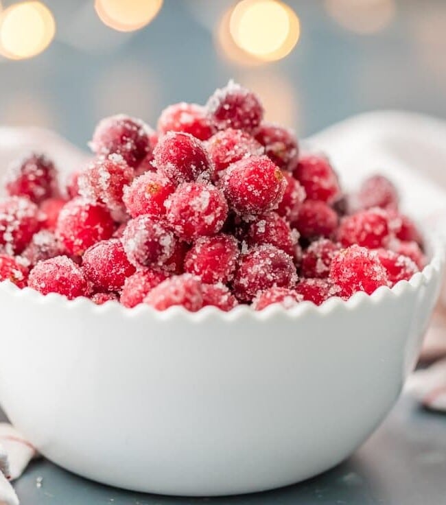 SUPER EASY SUGARED CRANBERRIES in a white bowl
