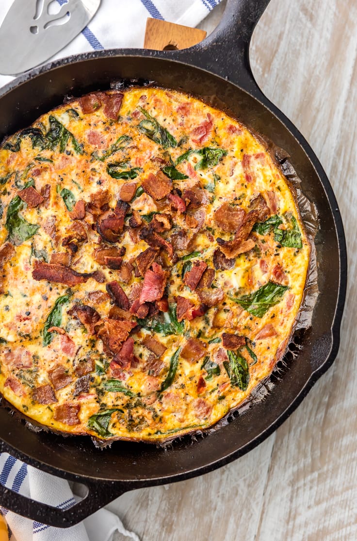 close up shot of one pan BLT Skillet Frittata in cast iron pan