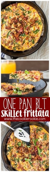 One Pan BLT Skillet Frittata is the perfect EASY RECIPE for breakfast or brunch! Healthy, delicious, and quick. Great for Christmas morning brunch!