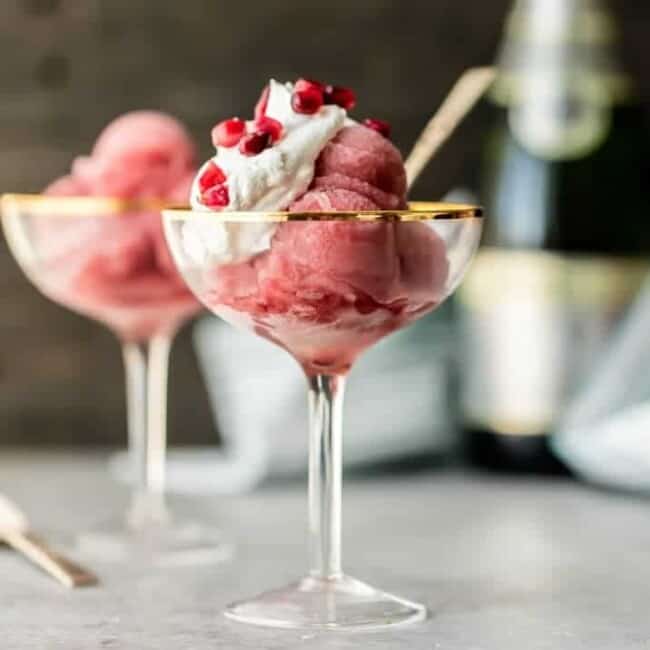 Pomegranate Champagne sorbet in glasses on a table