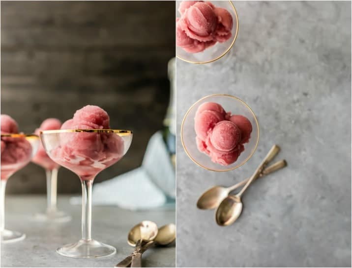 Pomegranate Champagne Sorbet in fun glasses