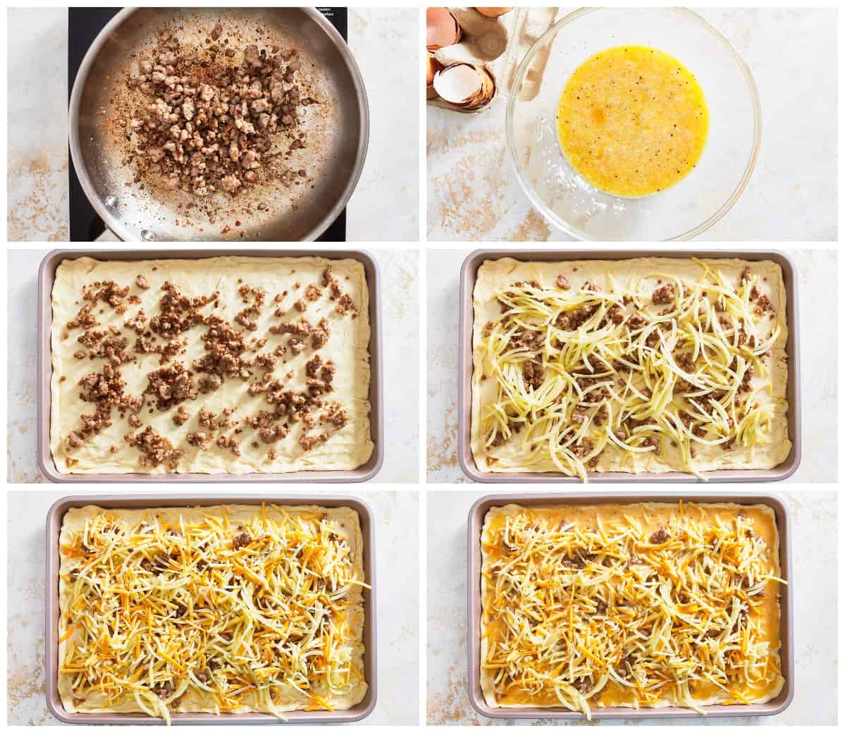 step by step photos for how to make breakfast pizza in a sheet pan