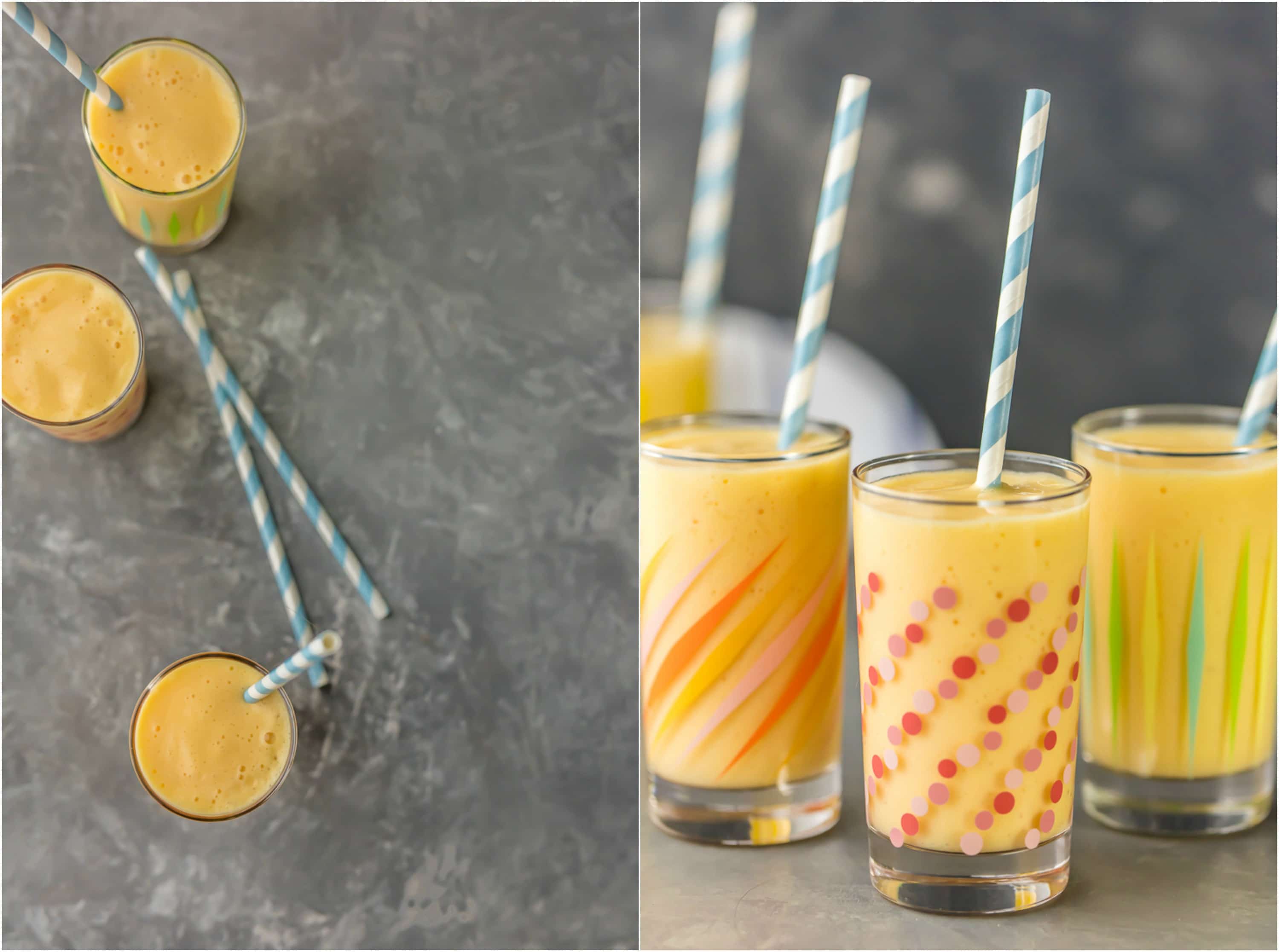 two pics of simple mango smoothies