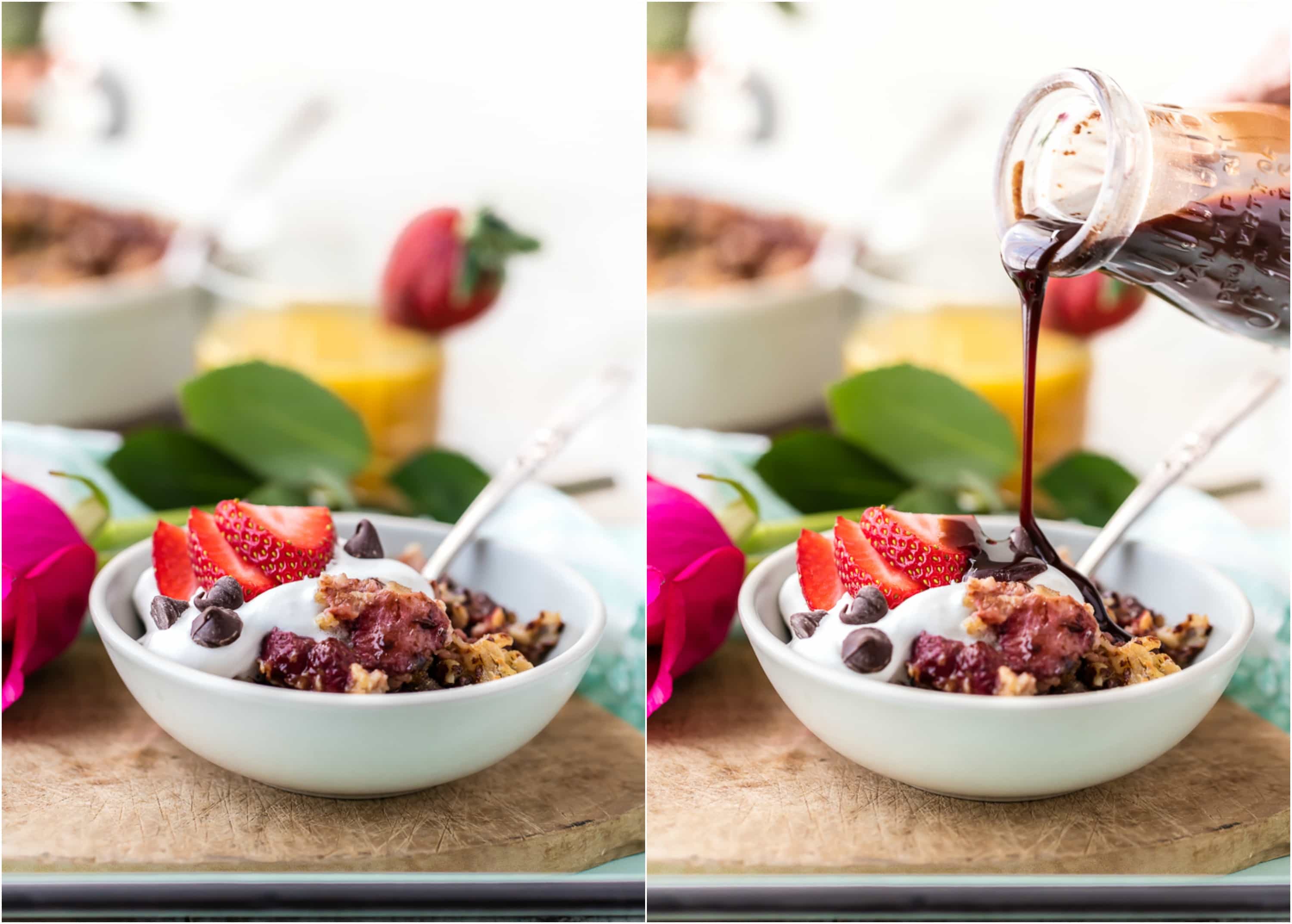 bowl of strawberry chocolate oatmeal