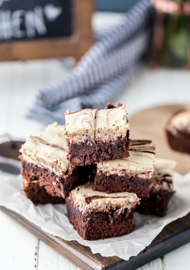 caramel brownies with cream cheese frosting swirl