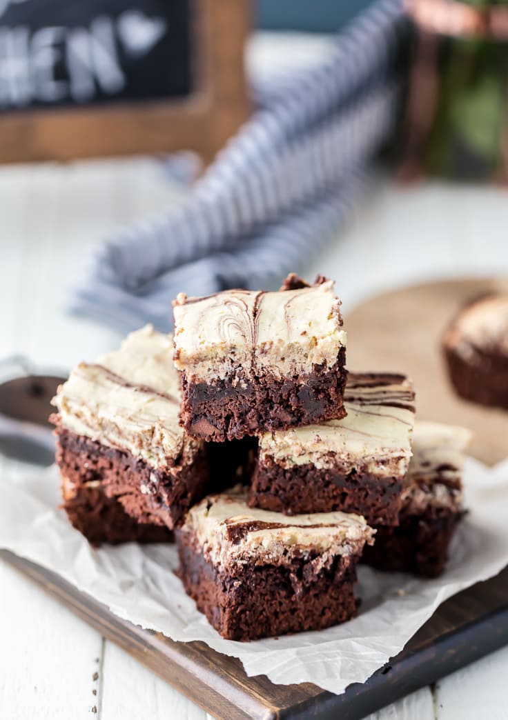 caramel brownies with cream cheese frosting swirl