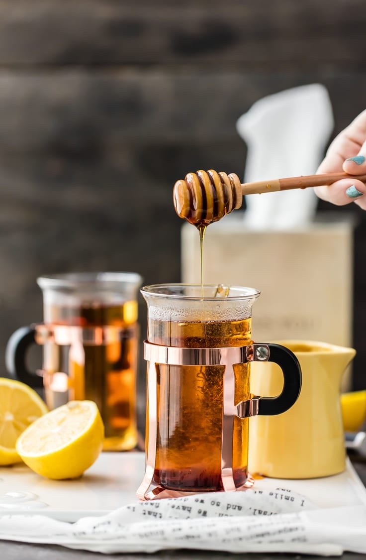 hot toddy with honey and lemon in a glass