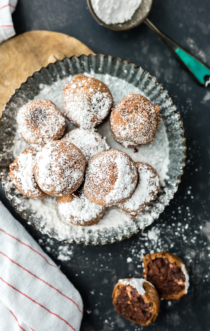 fried brownie bites covered in powdered sugar