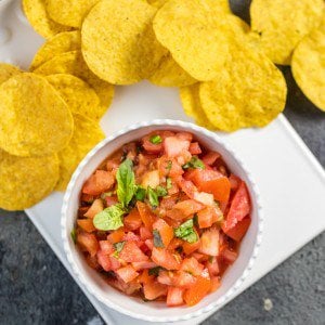 italian salsa in a bowl and chips