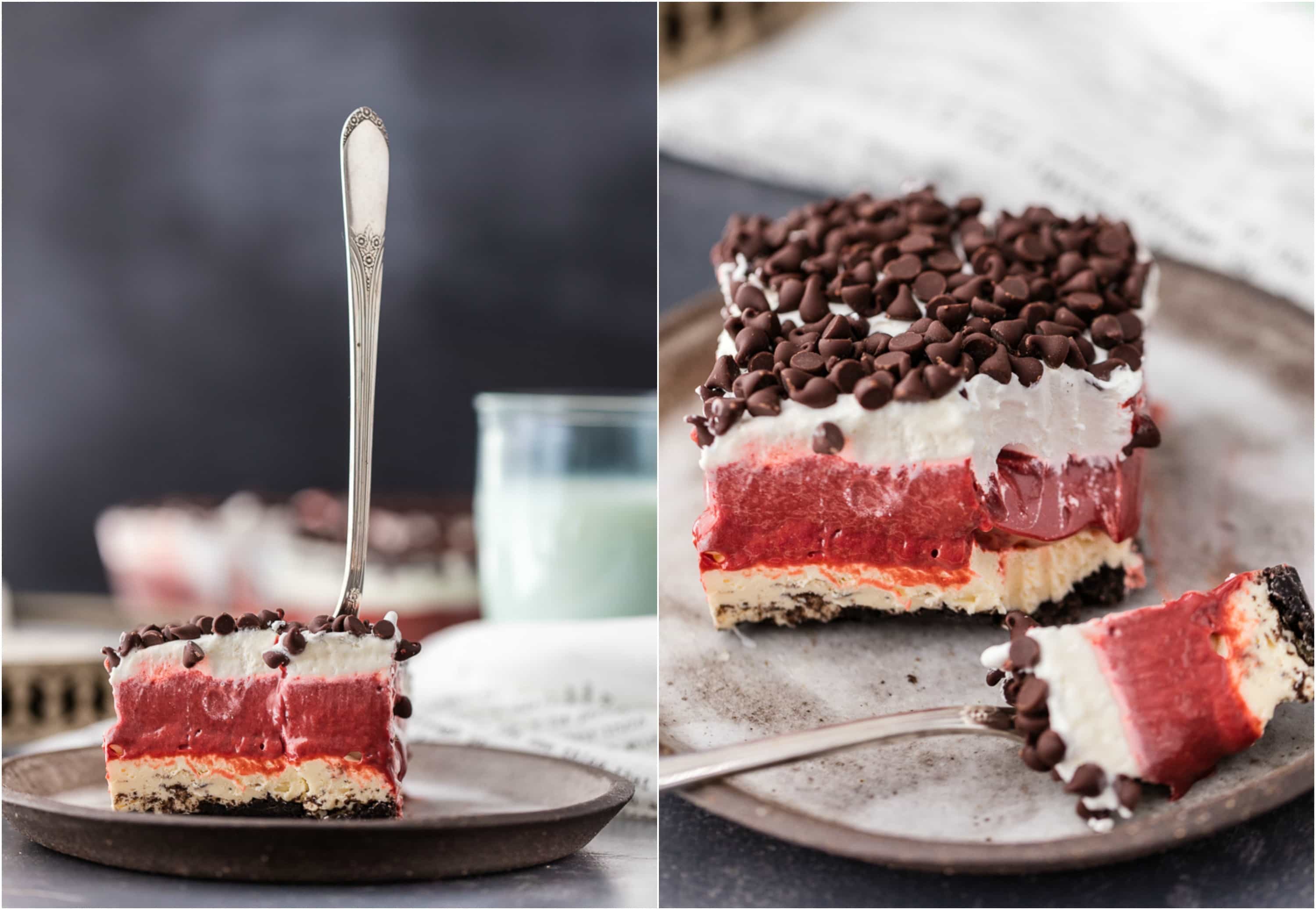 True love is Red Velvet Dessert Lasagna! Layers of cheesecake, chocolate pudding, and whipped cream make this perfect Valentine's Day dessert! Great for parties year round!