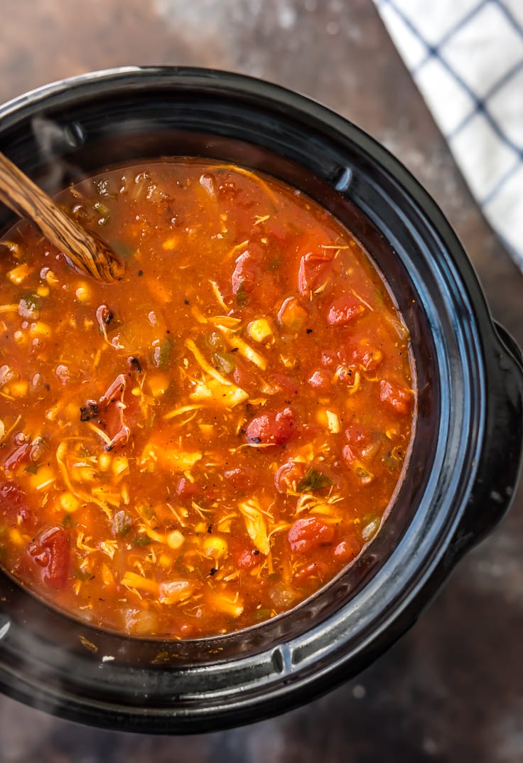 cooking healthy chicken tortilla soup in a slow cooker