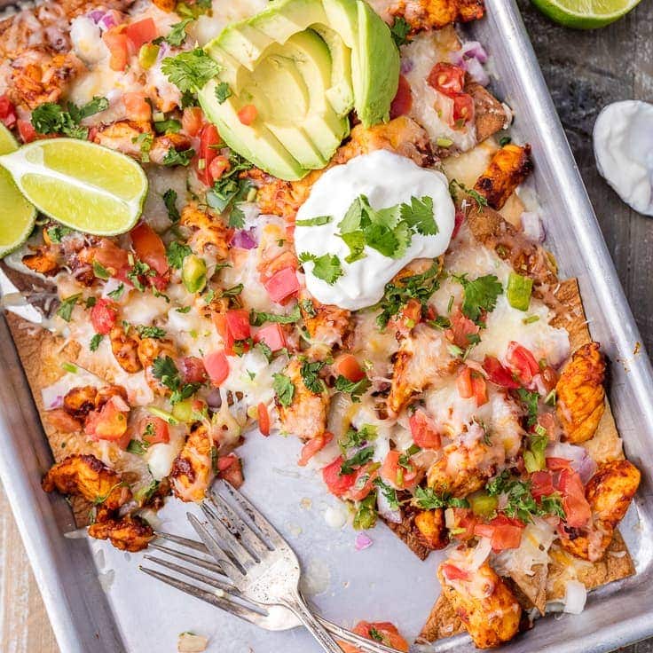 Chicken Nachos Recipe (Tequila Lime Baked Chicken Nachos)