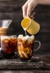 FAVORITE COFFEE RECIPE; Spiked Thai Iced Coffee! Such a refreshing, flavorful, and easy iced coffee recipe. A splash of Amaretto takes it over the top! Both cocktail and mocktail versions!