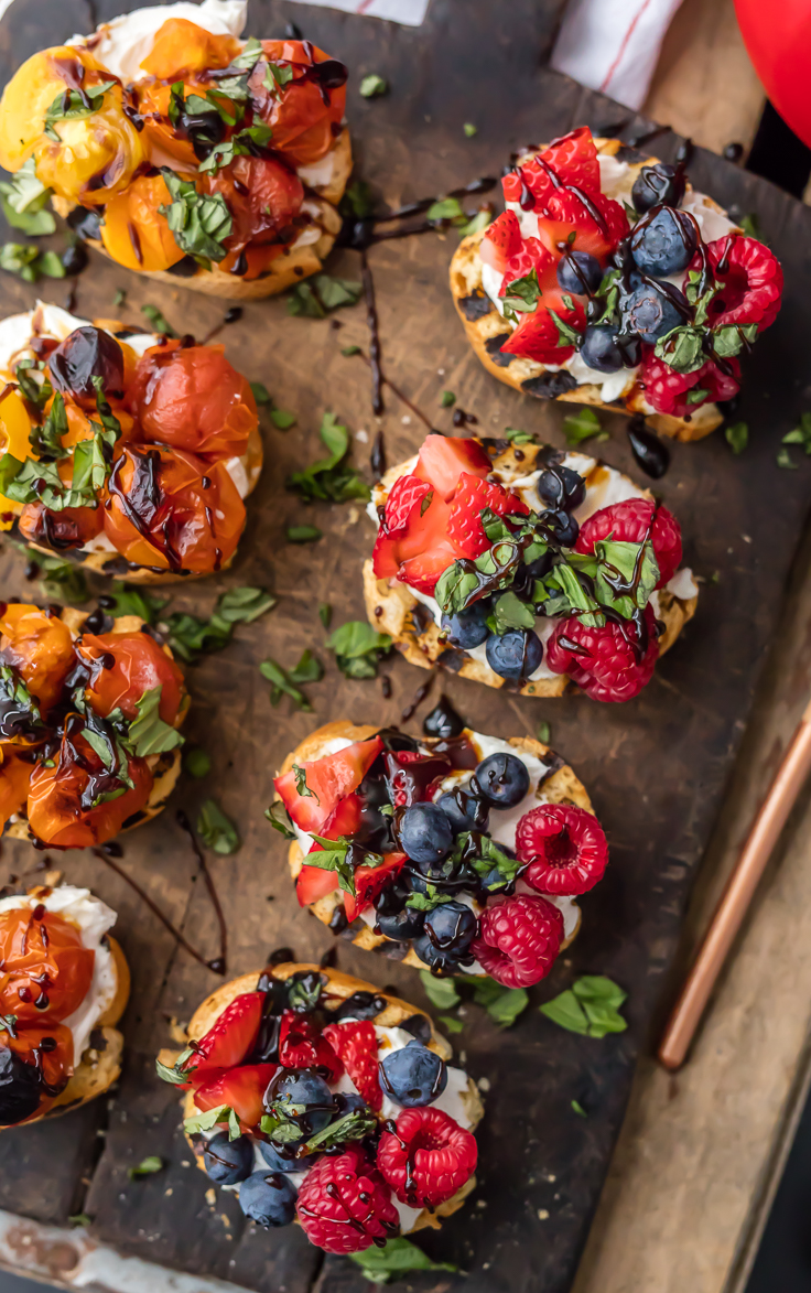 top view of TRIPLE BERRY WHIPPED GOAT CHEESE BRUSCHETTA