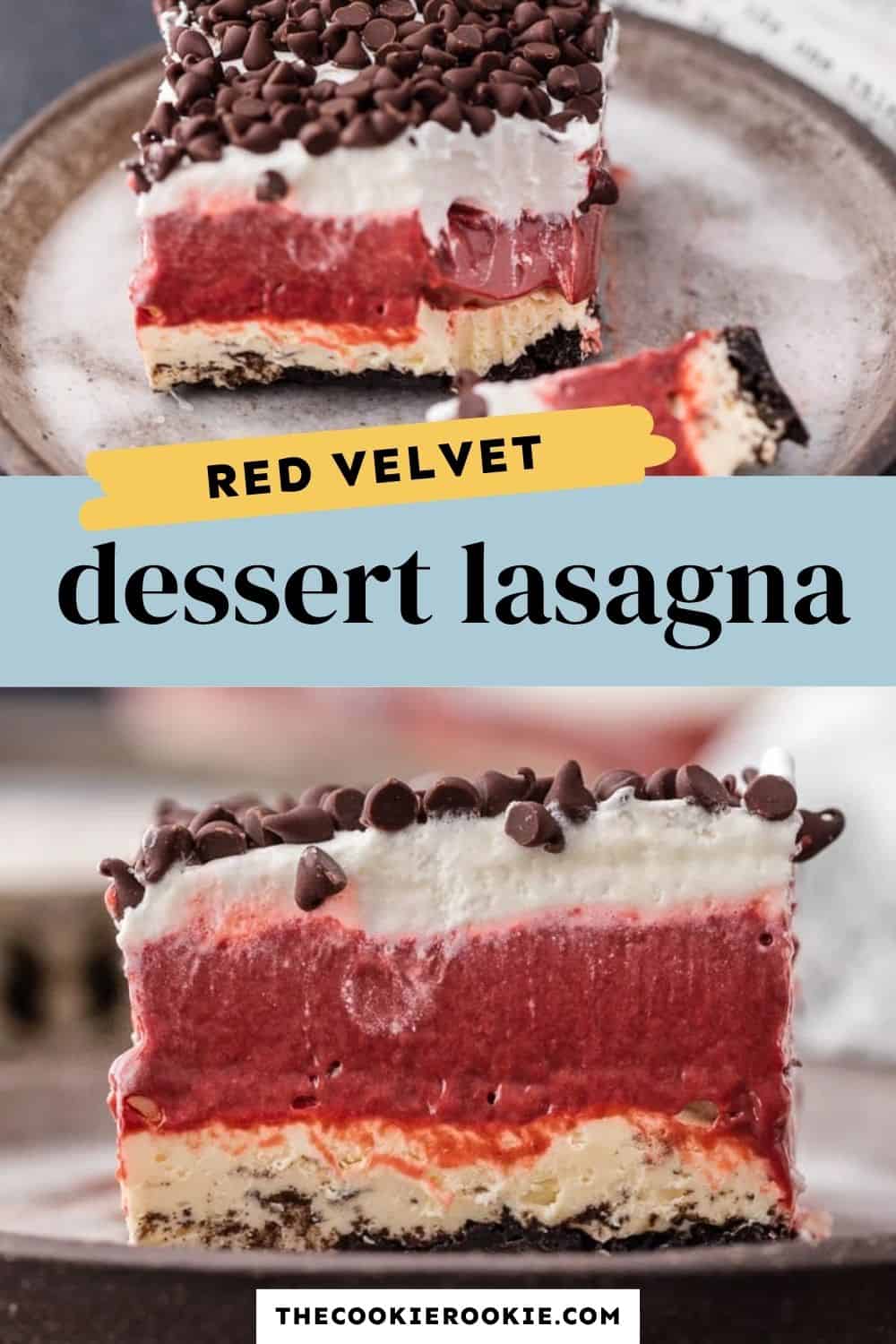 Red Velvet Cheesecake Dessert Lasagna pin image