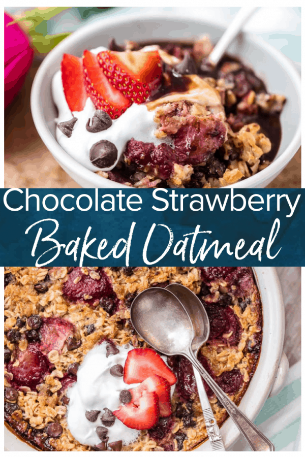 This Baked Oatmeal recipe is the perfect blend of strawberries and chocolate, for a special chocolate covered strawberry Valentine's Day breakfast! Take those sweet flavors and make breakfast in bed to start the day off right. This strawberry chocolate oatmeal is so easy and so tasty! #thecookierookie #oatmeal #bakedoatmeal #breakfast #valentinesday