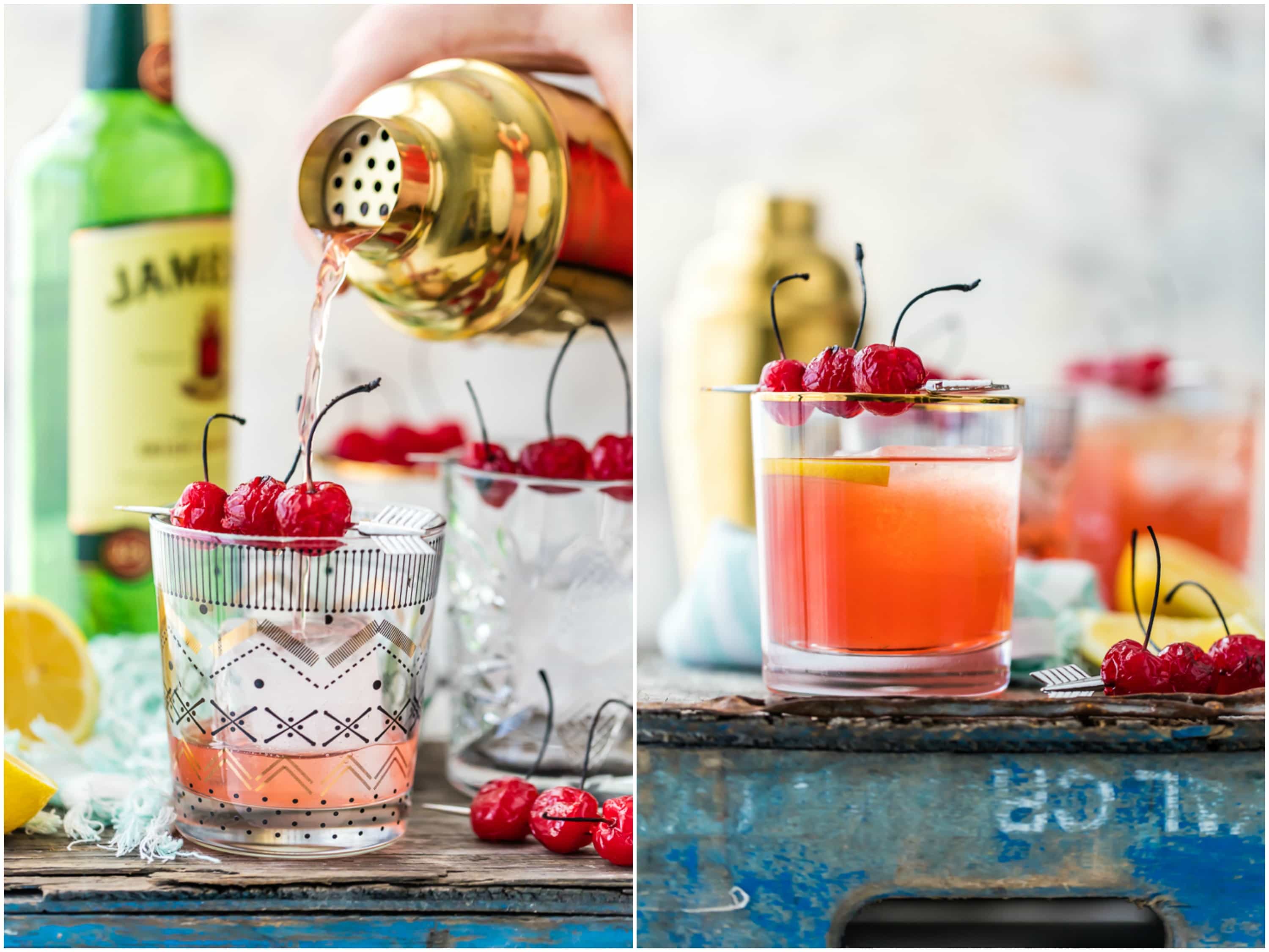 broiled cherry whiskey sours in cups