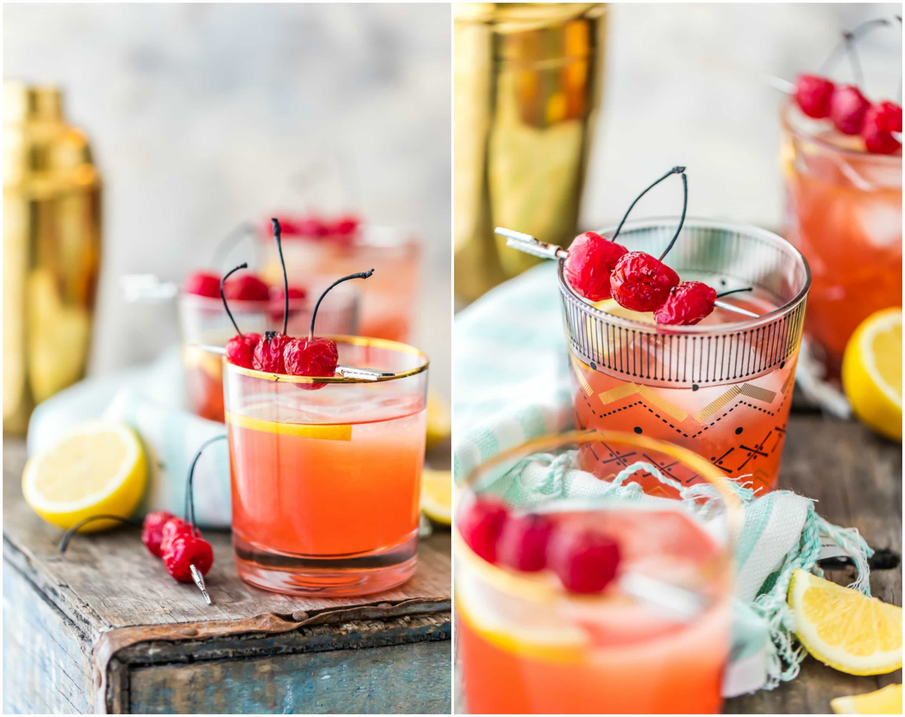 broiled cherry whiskey sours in glasses