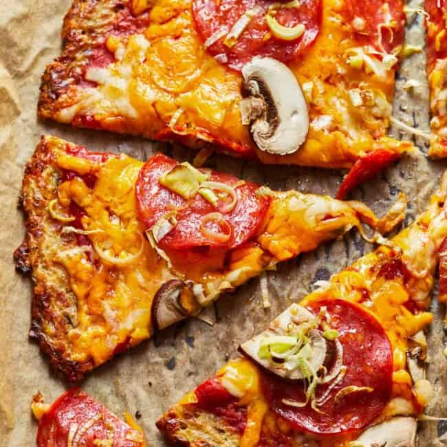 slices of pizza made with cauliflower pizza crust