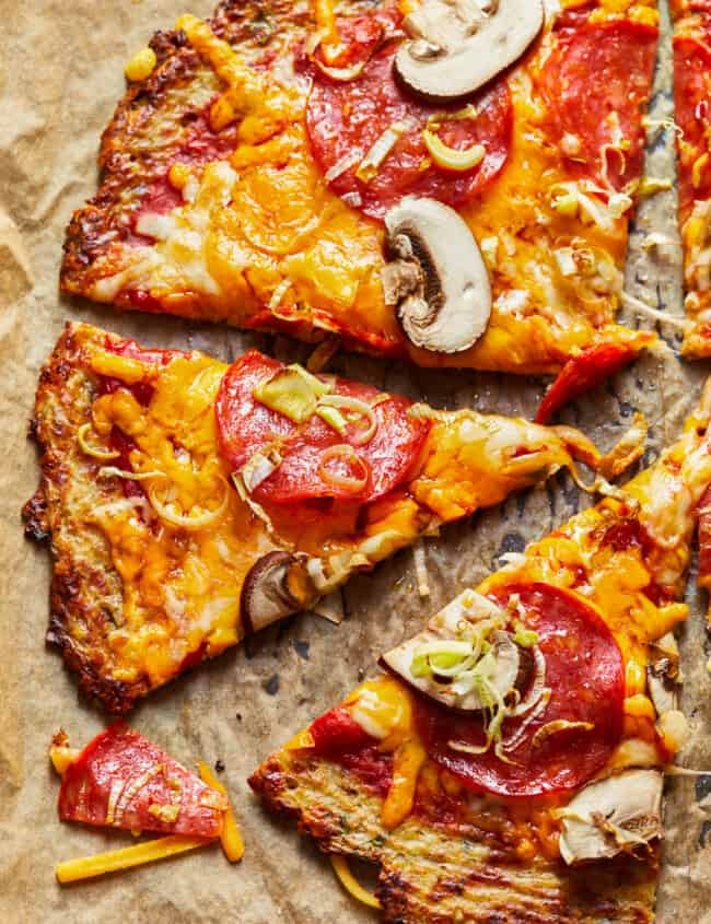 slices of pizza made with cauliflower pizza crust