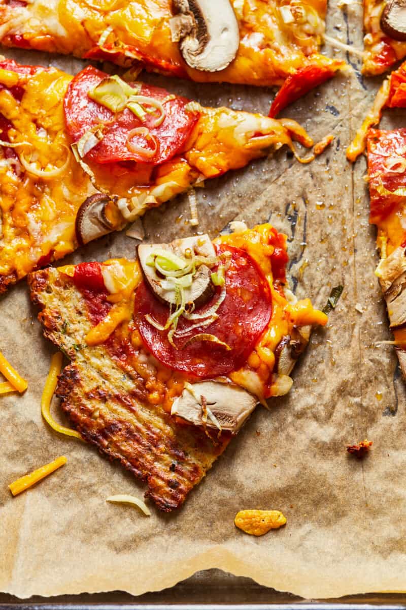 slices of pizza made with cauliflower pizza crust