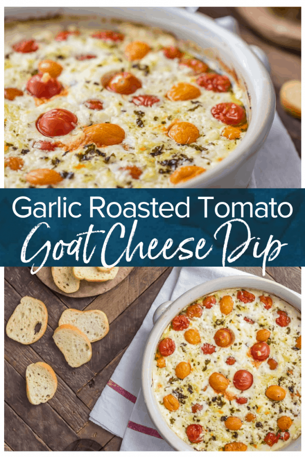 Goat Cheese Dip filled with cherry tomatoes, basil, garlic, and more is my FAVORITE EASY CHEESE DIP APPETIZER! It's classy, it's simple to make, and it's so delicious. Serve this baked cheese dip hot with some crostini, toasted bread, or hearty crackers.