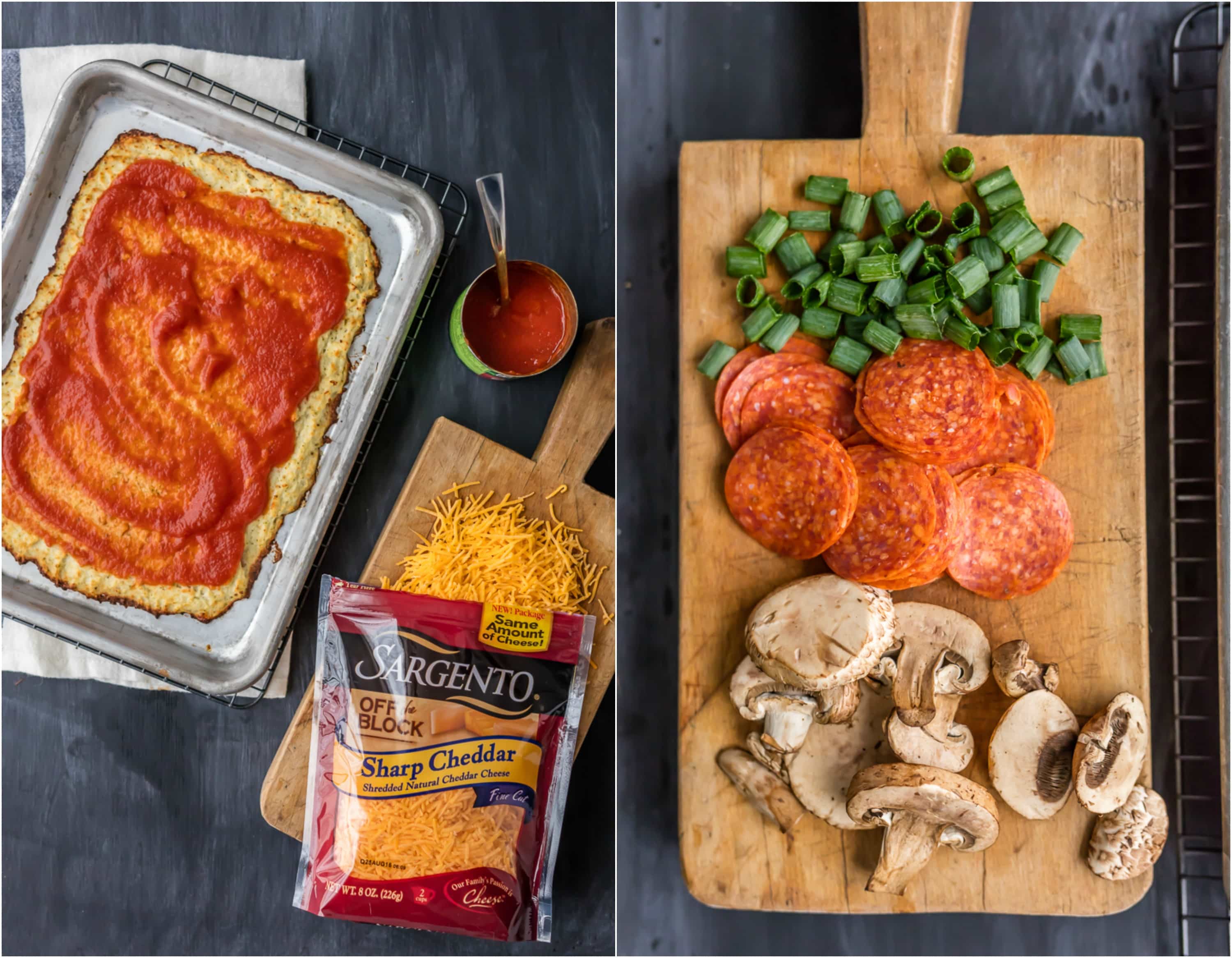 Pepperoni and Mushroom Cauliflower Pizza is LOW CARB and delicious! EASY and healthy recipe still full of flavor! We love cauliflower pizza crust!