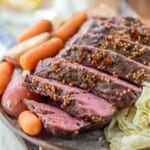 Traditional Slow Cooker Corned Beef and Cabbage, and MUST MAKE for St. Patrick's Day! Such an fun and easy recipe to celebrate St. Patricks Day! Corned Beef, Cabbage, Potatoes, and Carrots!