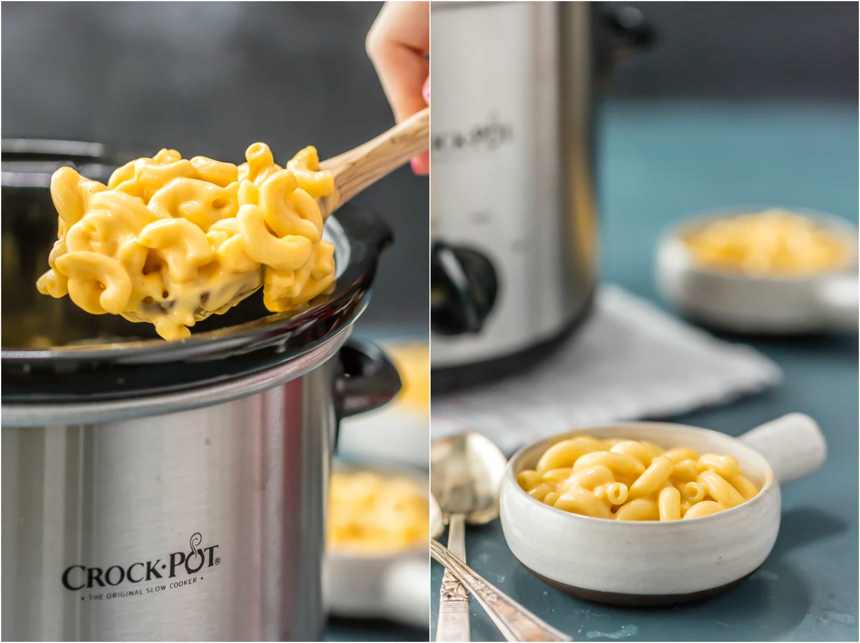 Slow Cooker Mac and Cheese is a super easy crock pot recipe, perfect for any occasion!  Crock Pot Mac n cheese is virtually fool proof and comes out creamy and extra cheesy every time. Crock Pot Macaroni and Cheese is one of the best cheesy comfort foods around! 