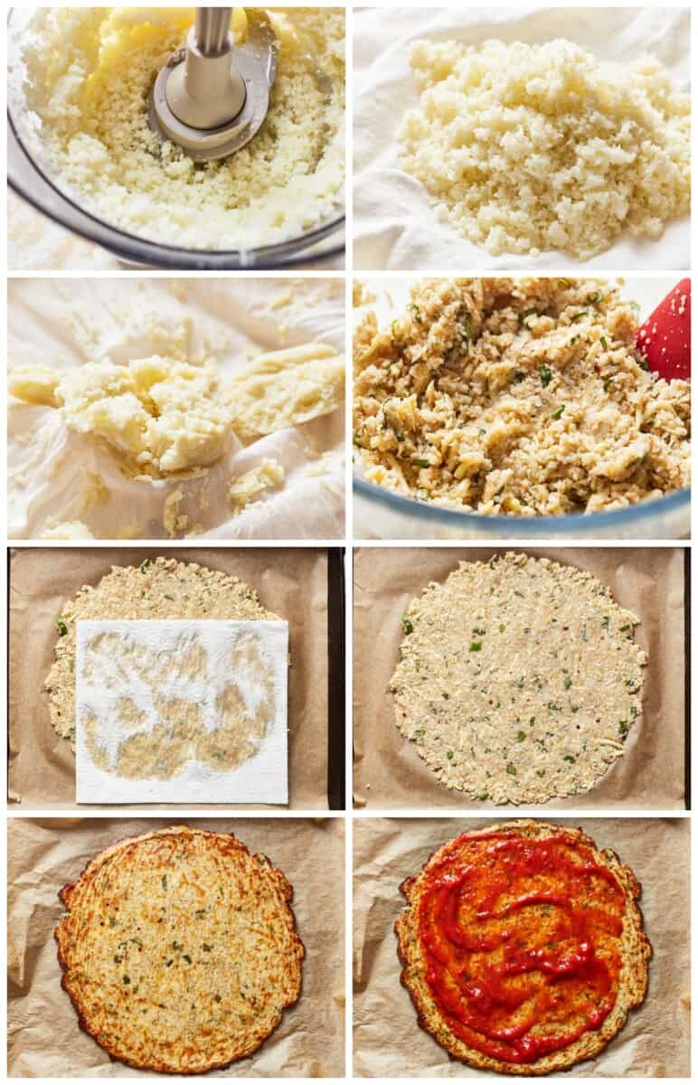 step by step photos for how to make cauliflower pizza crust
