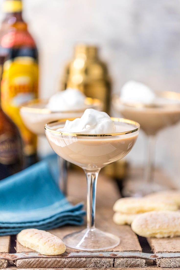 tiramisu martini topped with cream