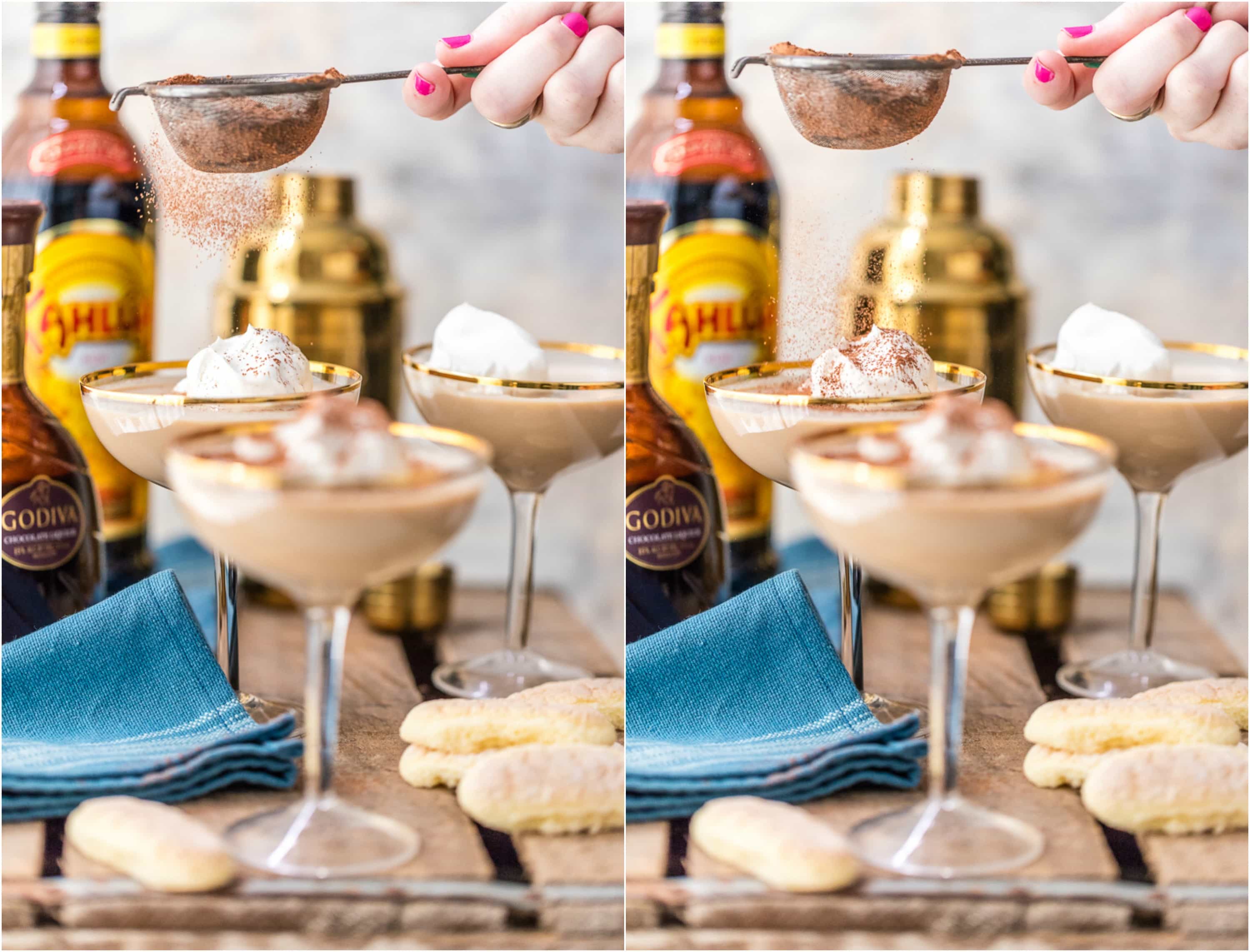 We love dessert cocktails! An easy Tiramisu Martini is one of my favorite party drinks, so creamy and delicious! Coffee, chocolate, cream, all the best flavors! Dessert drinks at its best!