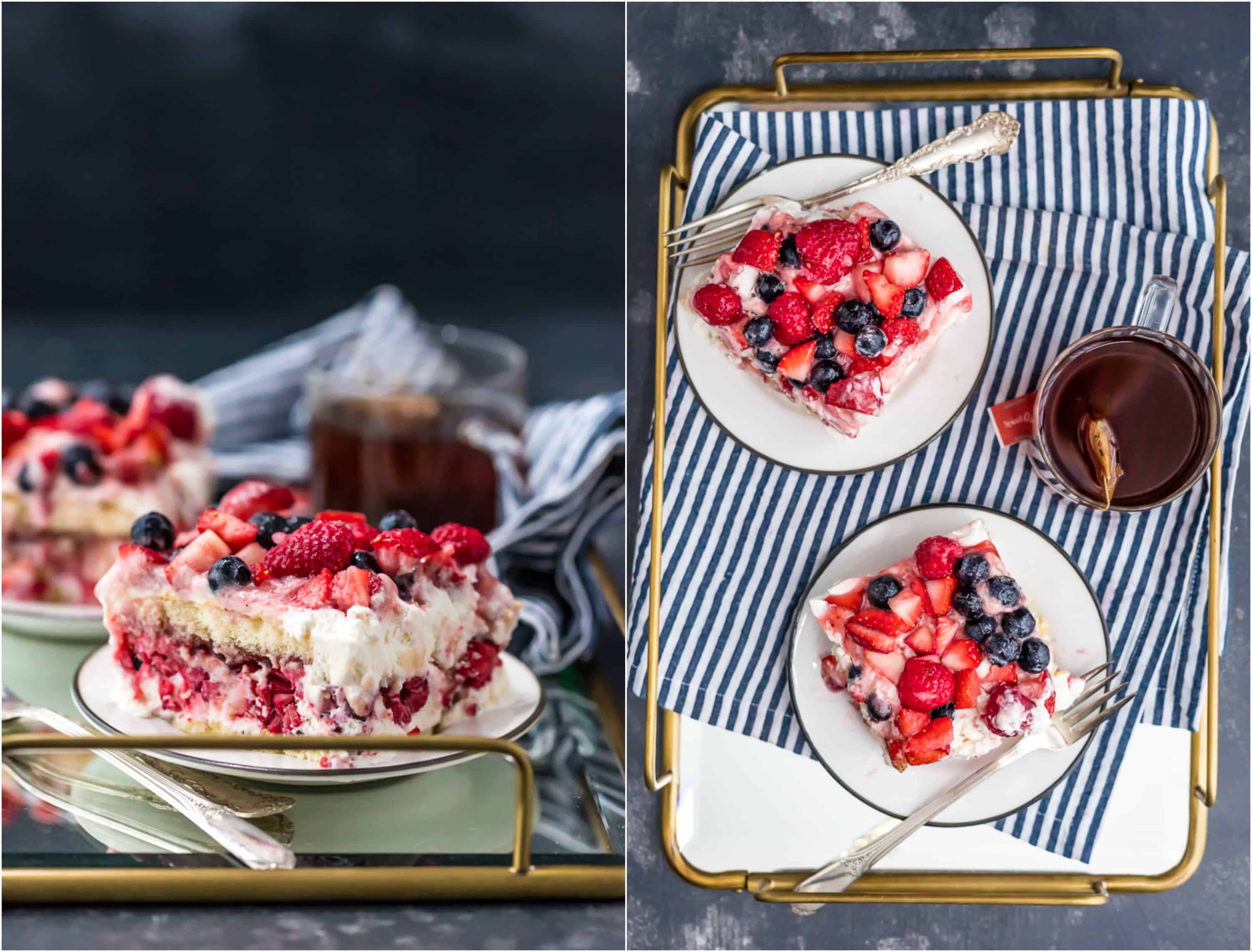 TRIPLE BERRY TIRAMISU is sweet, beautiful, easy, and SO delicious! The perfect easy dessert recipe for Valentine's Day or any other day of the year! Strawberries, raspberries, blueberries, and of course Chambord!