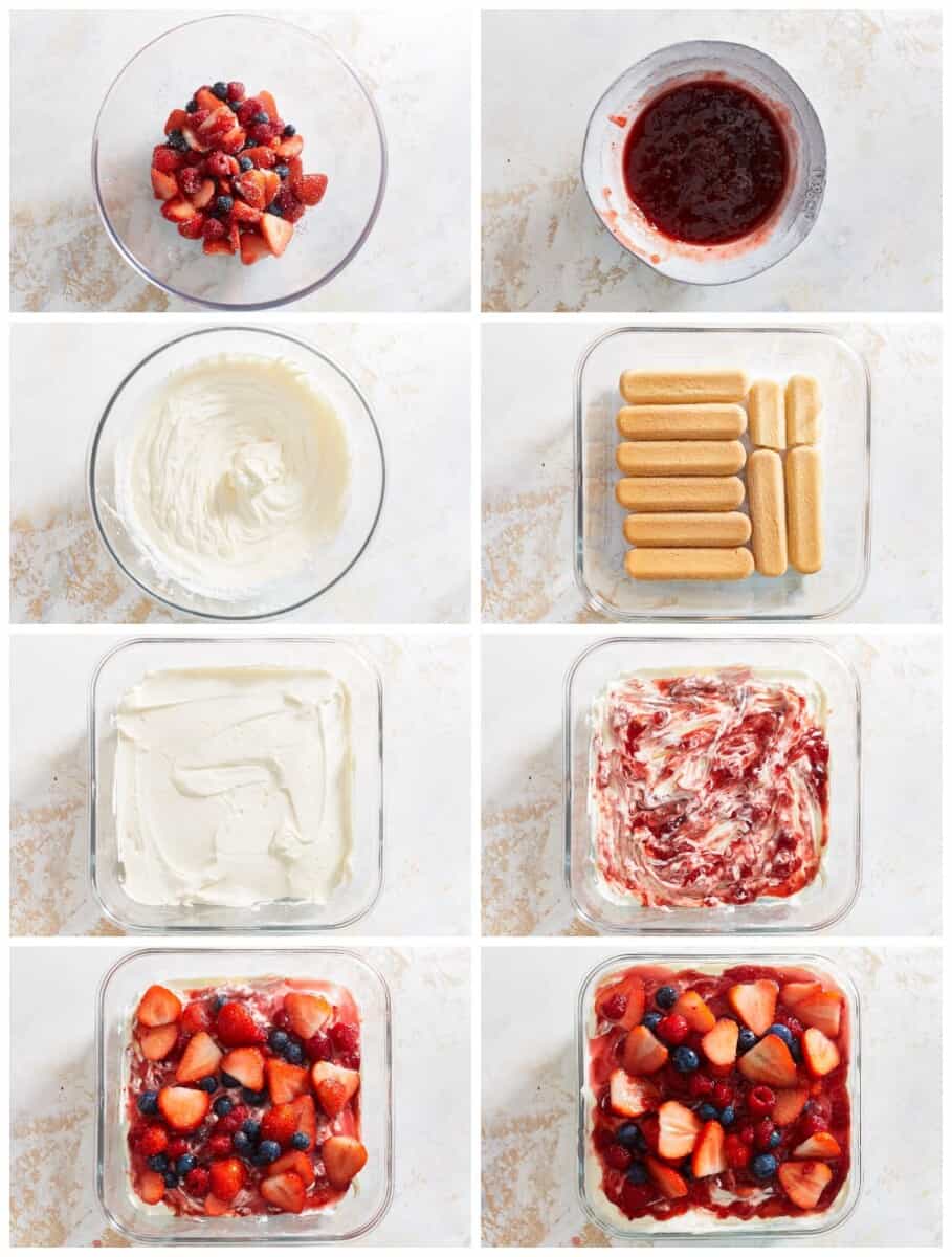 step by step photos for how to make berry tiramisu