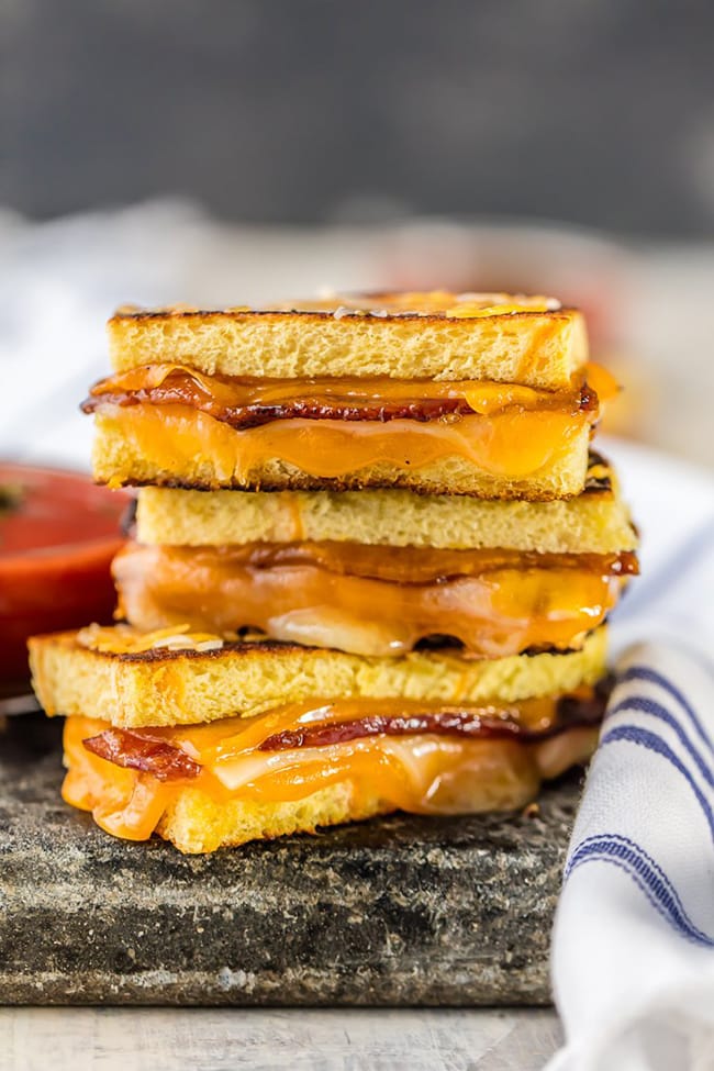 Candied Whiskey Bacon Grilled Cheese Dippers | The Cookie Rookie