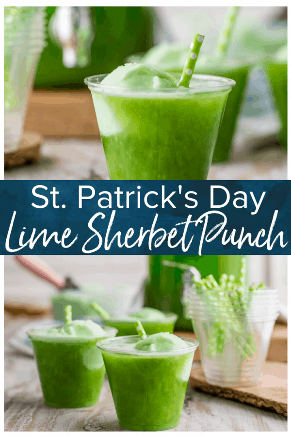 Lime Sherbet Punch is the perfect St. Patrick's Day punch to celebrate the holiday. This fun green punch can be made as a cocktail or as a non-alcoholic St. Patrick's Day drinks recipe. It's the perfect sherbet punch for a crowd! #thecookierookie #stpatricksday #stpattysday #partypunch #green #sherbet