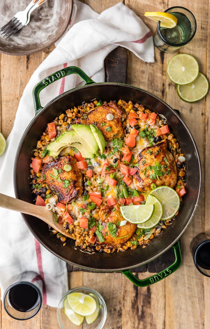 ONE PAN BBQ RANCH CHICKEN SKILLET on a table