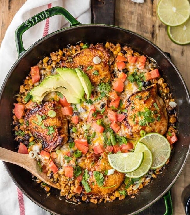 One Pan Cheesy BBQ Ranch Chicken in a skillet