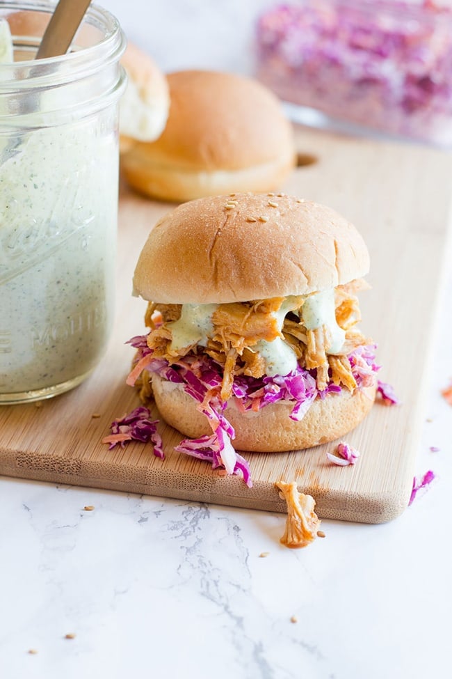 Slow Cooker Sriracha Chicken Sandwiches | Back to Her Roots