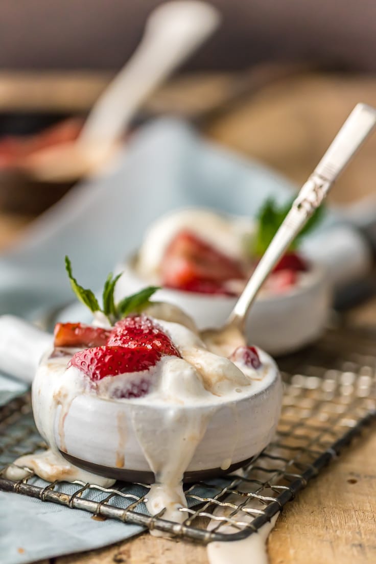 ice cream melting over bowl